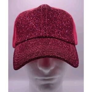 NWOT Ladies KB ETHOS Glitter Pink‎ High Ponytail Strap Back BaseBall Cap KBEthos